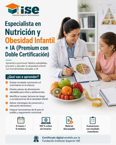 Especialista en Nutrición y Obesidad Infantil + IA (Premium con Doble Certificación)