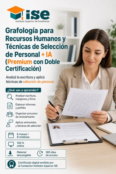 Grafología para Recursos Humanos y Técnicas de Selección de Personal + IA (Premium con Doble Certificación)