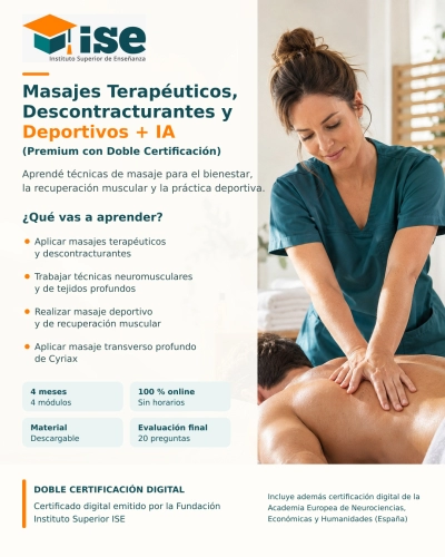 Masajes Terapéuticos, Descontracturantes y Deportivos + IA (Premium con Doble Certificación)