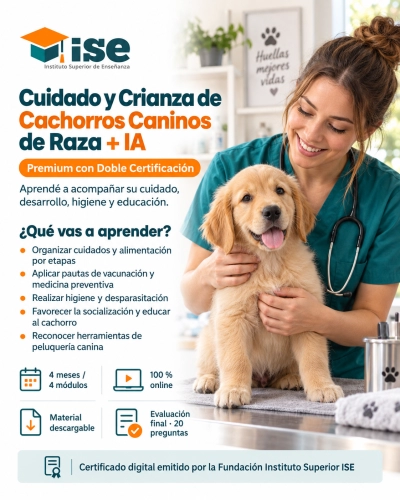 Cuidado y Crianza de Cachorros Caninos de Raza + IA (Premium con Doble Certificación)