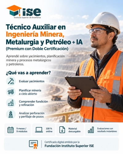 Técnico Auxiliar en Ingeniería Minera, Metalurgia y Petróleo + IA (Premium con Doble Certificación)