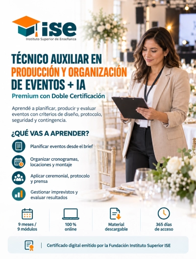 Técnico Auxiliar en Producción y Organización de Eventos + IA (Premium con Doble Certificación)