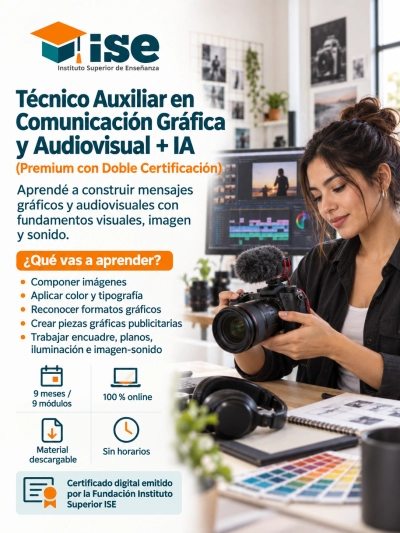 Técnico Auxiliar en Comunicación Gráfica y Audiovisual + IA (Premium con Doble Certificación)