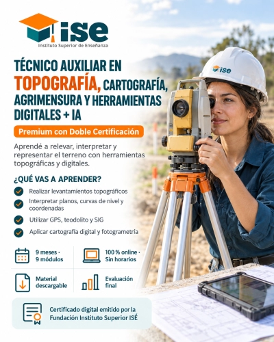 Técnico Auxiliar en Topografía, Cartografía, Agrimensura y Herramientas Digitales + IA (Premium con Doble Certificación)