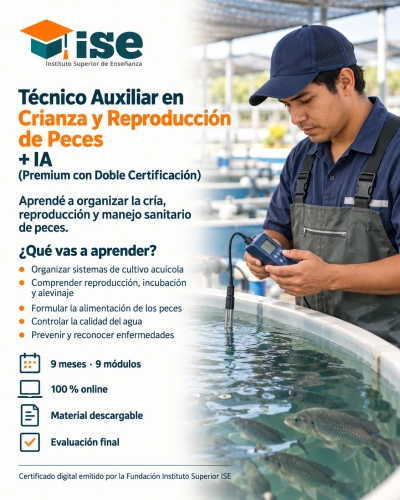 Técnico Auxiliar en Crianza y Reproducción de Peces + IA (Premium con Doble Certificación)