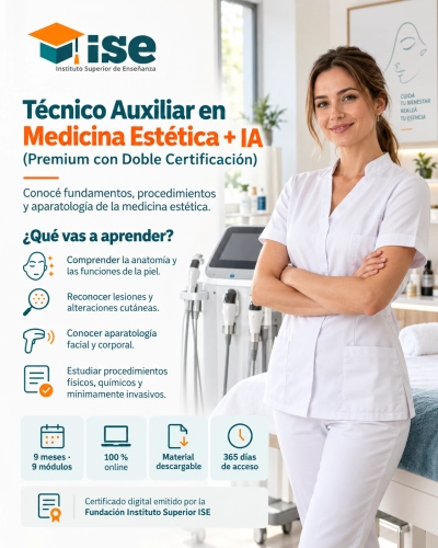 Técnico Auxiliar en Medicina Estética + IA (Premium con Doble Certificación)