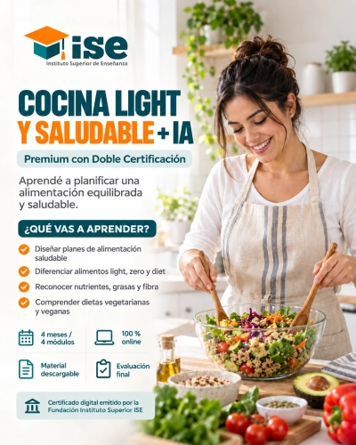 Cocina Light y Saludable + IA (Premium con Doble Certificación)