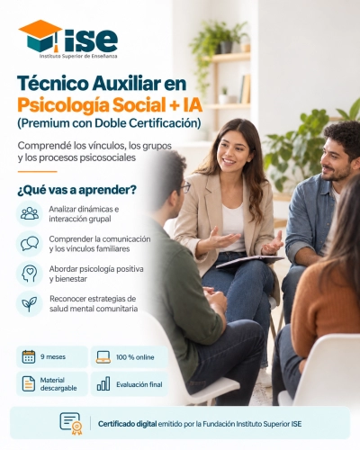 Técnico Auxiliar en Psicología Social + IA (Premium con Doble Certificación)