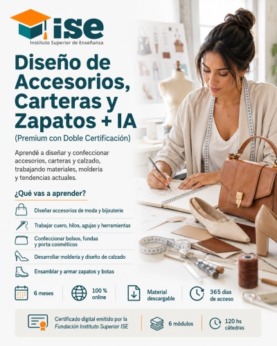 Diseño de Accesorios, Carteras y Zapatos + IA (Premium con Doble Certificación)