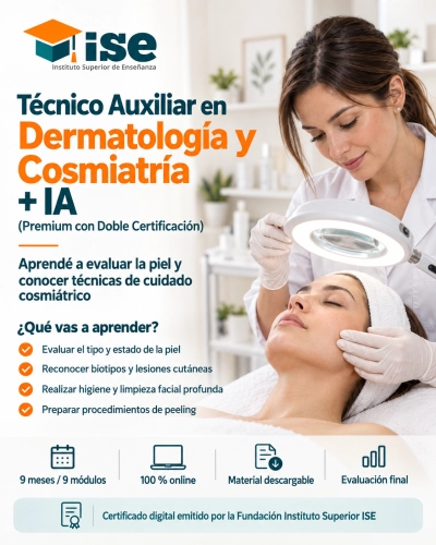 Técnico Auxiliar en Dermatología y Cosmiatría + IA (Premium con Doble Certificación)