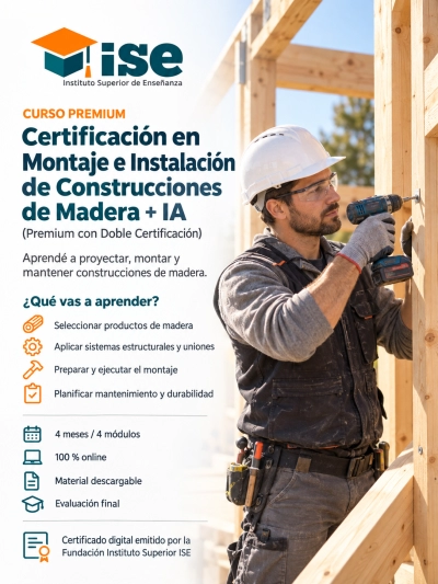 Certificación en Montaje e Instalación de Construcciones de Madera + IA (Premium con Doble Certificación)