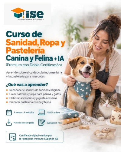 Curso de Sanidad, Ropa y Pastelería Canina y Felina + IA (Premium con Doble Certificación)