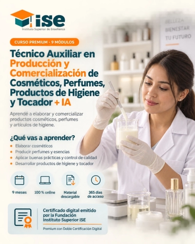Técnico Auxiliar en Producción y Comercialización de Cosméticos, Perfumes, Productos de Higiene y Tocador + IA (Premium con Doble Certificación)