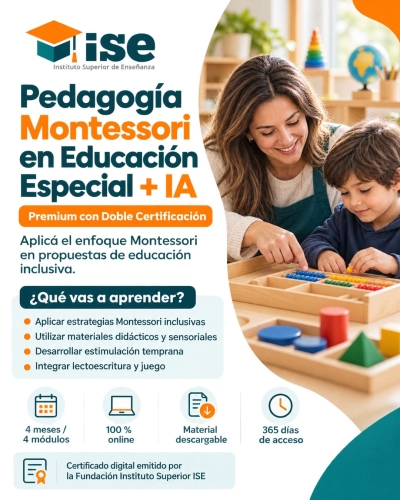 Pedagogía Montessori en Educación Especial + IA (Premium con Doble Certificación)