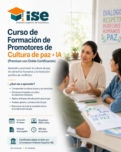 Curso de Formación de Promotores de Cultura de paz + IA (Premium con Doble Certificación)