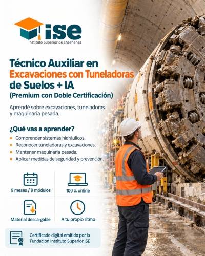 Técnico Auxiliar en Excavaciones con Tuneladoras de Suelos + IA (Premium con Doble Certificación)