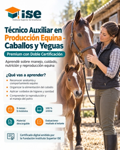 Técnico Auxiliar en Producción Equina - Caballos y Yeguas + IA (Premium con Doble Certificación)