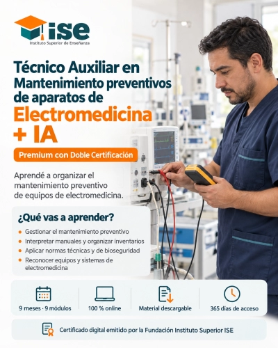 Técnico Auxiliar en Mantenimiento preventivos de aparatos de Electromedicina + IA (Premium con Doble Certificación)