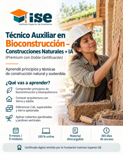 Técnico Auxiliar en Bioconstrucción – Construcciones Naturales + IA (Premium con Doble Certificación)