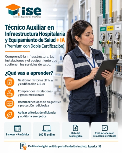 Técnico Auxiliar en Infraestructura Hospitalaria y Equipamiento de Salud + IA (Premium con Doble Certificación)