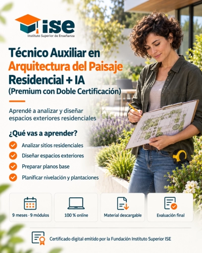 Técnico Auxiliar en Arquitectura del Paisaje Residencial + IA (Premium con Doble Certificación)