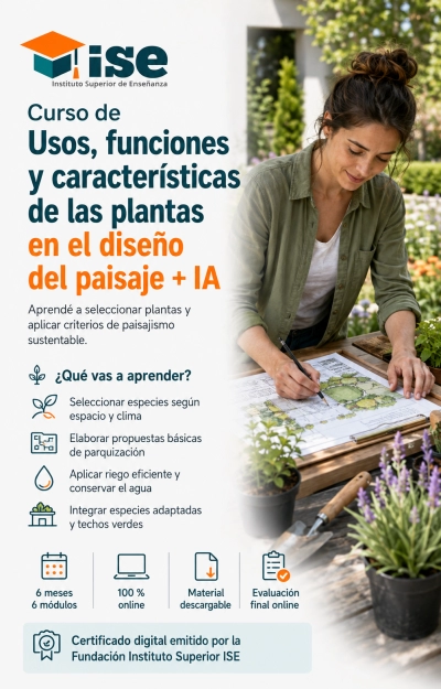 Curso de Usos, funciones y características de las plantas en el diseño del paisaje + IA (Premium con Doble Certificación)