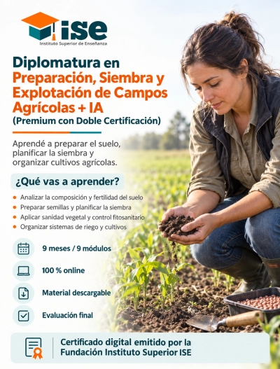 Diplomatura en Preparación, Siembra y Explotación de Campos Agrícolas + IA (Premium con Doble Certificación)