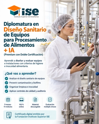 Diplomatura en Diseño Sanitario de Equipos para Procesamiento de Alimentos + IA (Premium con Doble Certificación)