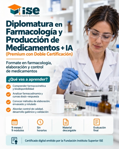 Diplomatura en Farmacología y Producción de Medicamentos + IA (Premium con Doble Certificación)
