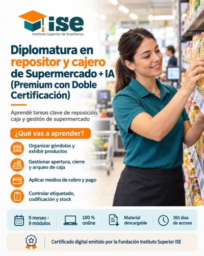 Diplomatura en repositor y cajero de Supermercado + IA (Premium con Doble Certificación)
