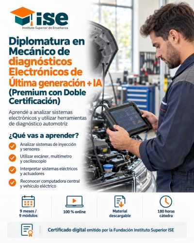 Diplomatura en Mecánico de diagnósticos Electrónicos de Última generación + IA (Premium con Doble Certificación)