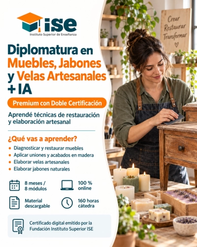 Diplomatura en Muebles, Jabones y Velas Artesanales + IA (Premium con Doble Certificación)